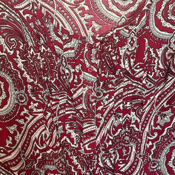 Blue Rain Medium Blouse Red White Paisley 3/4 Sleeve Half Button Style #14-733 - Picture 4 of 9